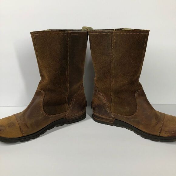 Sorel Major Pull On Boots Tan Brown Leather Mid Calf Buckle Moto 6.5 Nl2166-242 - Picture 5 of 12